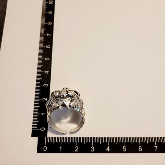 Brand New Silver Skull Blue Eyes Ring Adjustable Size #2 - Picture 8 of 8